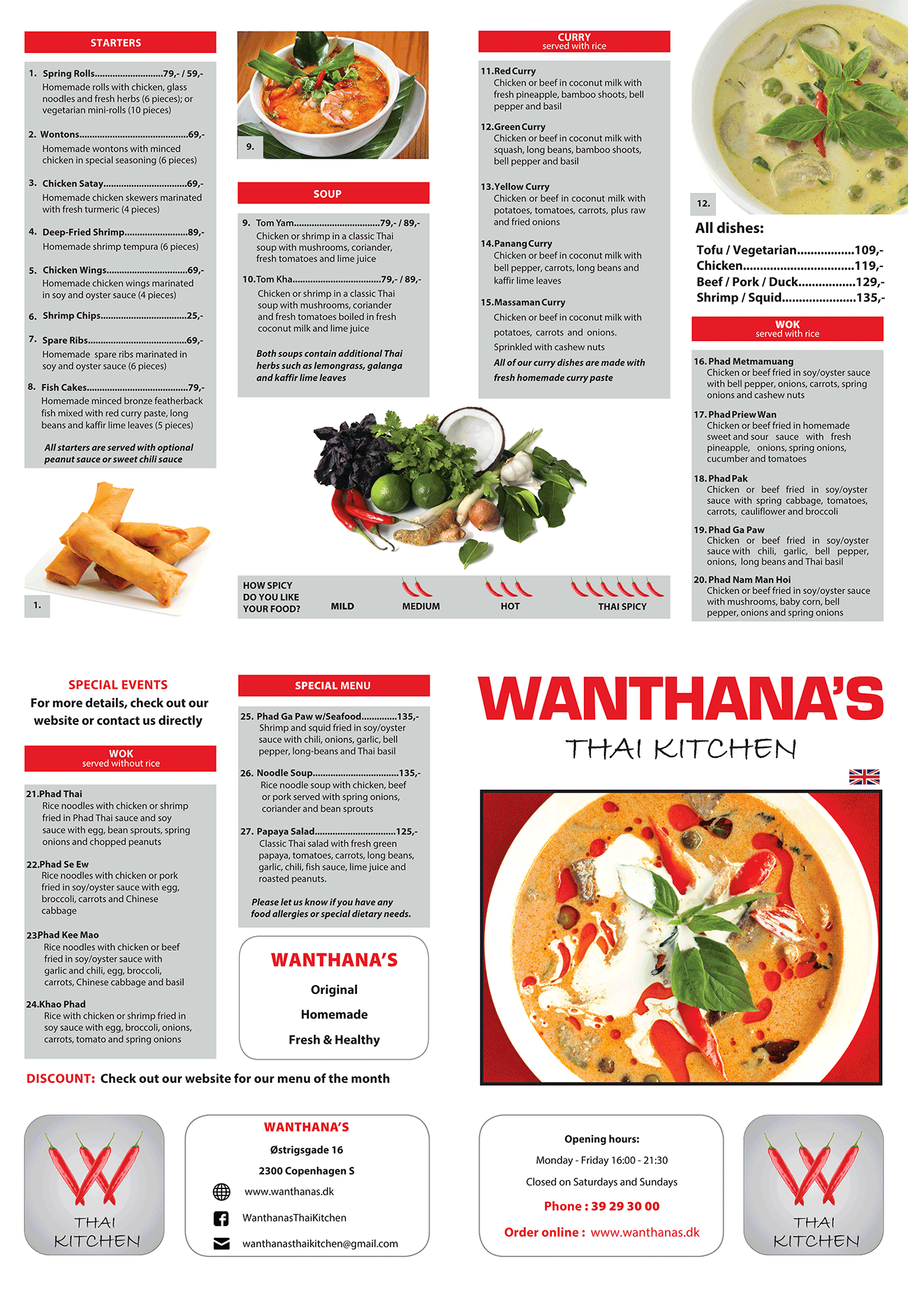 Wanthanas Thai Takeaway Amager English Menu